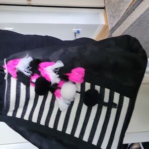 Jade Tribe Black and White Striped Tote Bag with Pink Accents